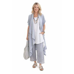 Beau Jours Blue Asymmetrical Drape Blue Open Front Waterfall Cardigan Lagenlook